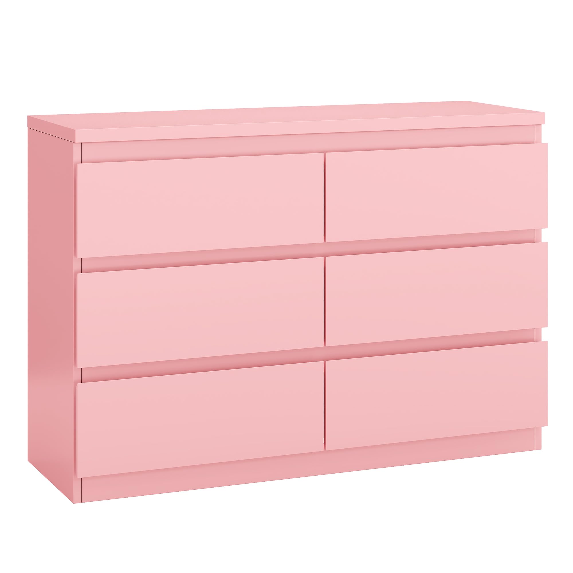 6-Drawer Pink Dresser with Metal Rails