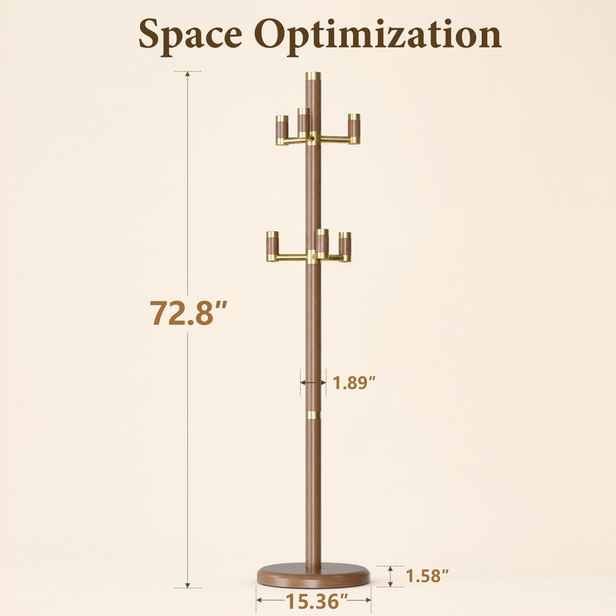 Dkjdssek Solid Wood Coat Rack Freestanding with 6 Gold Metal Hooks