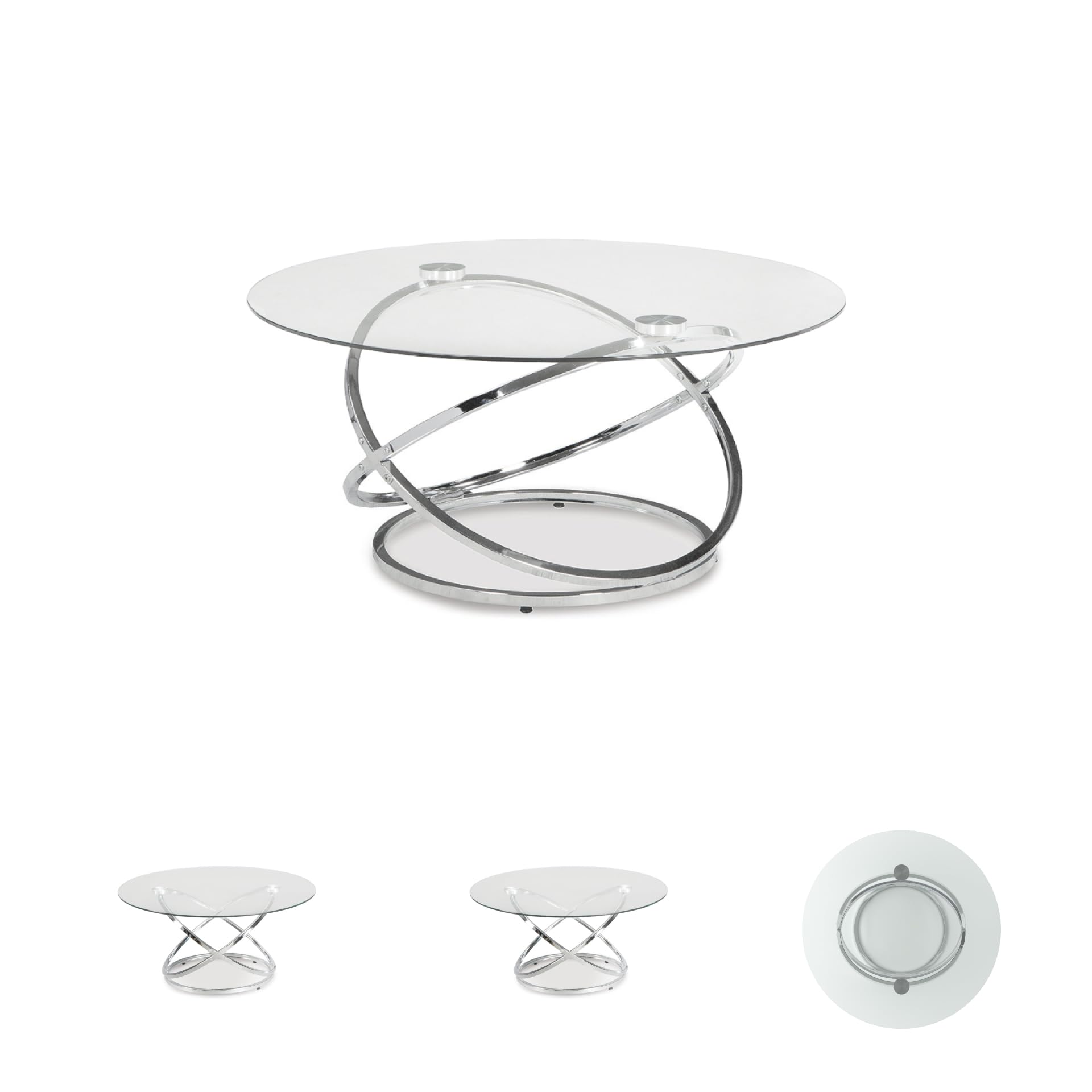 Round Coffee Table Set of 3 – Chrome & Tempered Glass