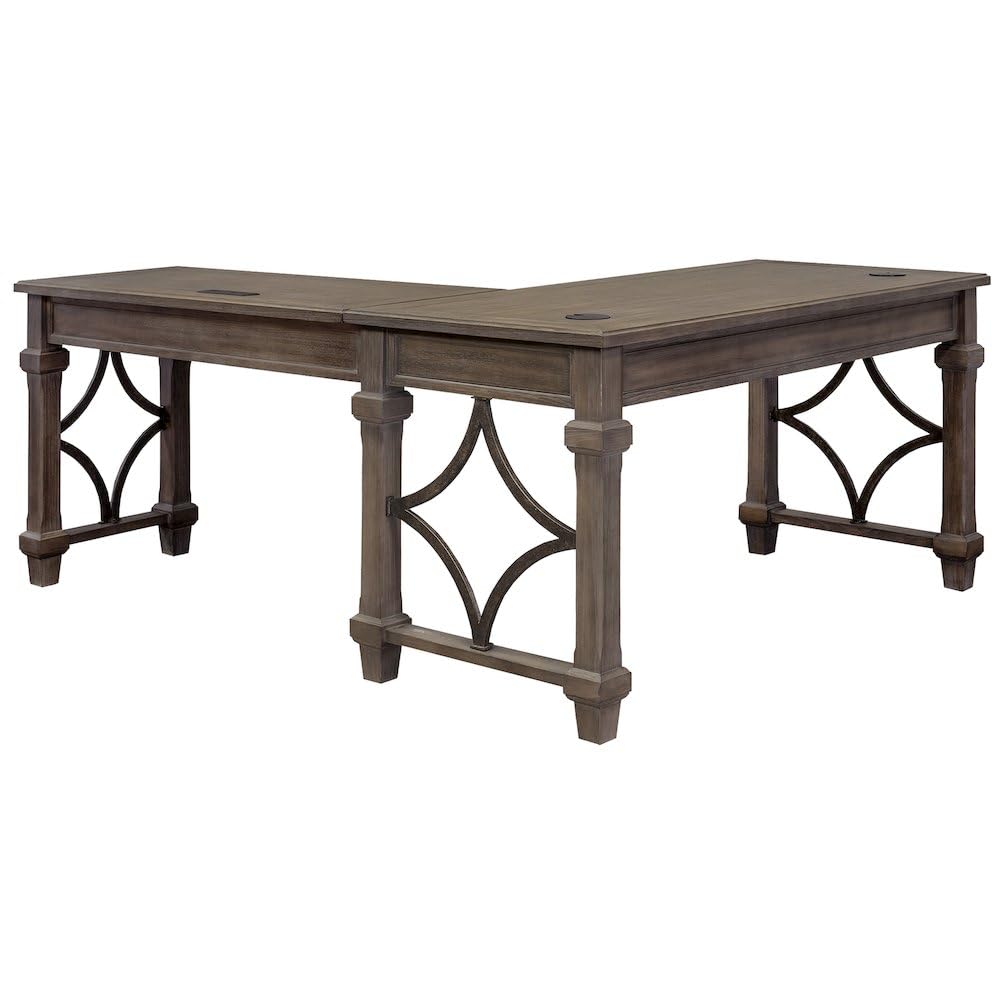 Martin Furniture Desk with Return and Drawers, Open L-Shape, Weathered Gray