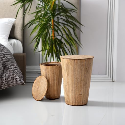 Farmhouse Barrel Side Tables with Storage, Set of 2