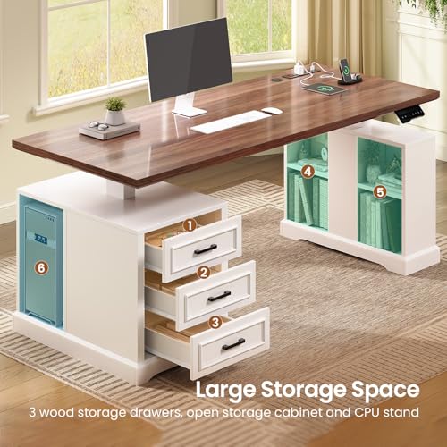 Electric Standing Desk with Drawers, Storage & Power Outlets – 63"