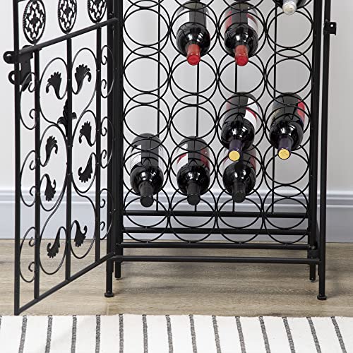 HOMCOM 45 Bottle Wrought Iron Wine Rack Jail with Lock - Black
