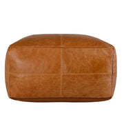 Square Genuine Leather Pouf Ottoman – Chestnut Brown