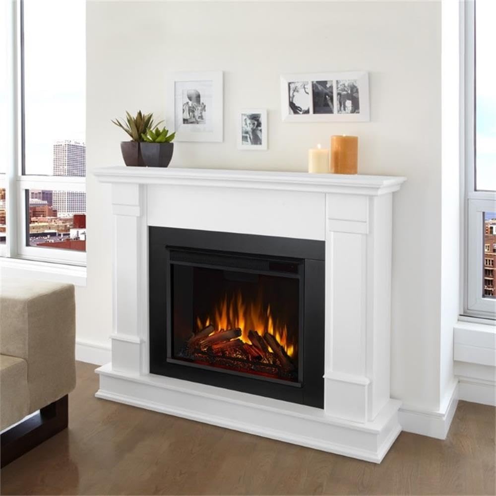 Real Flame Silverton 48" Electric Fireplace with Mantel, White