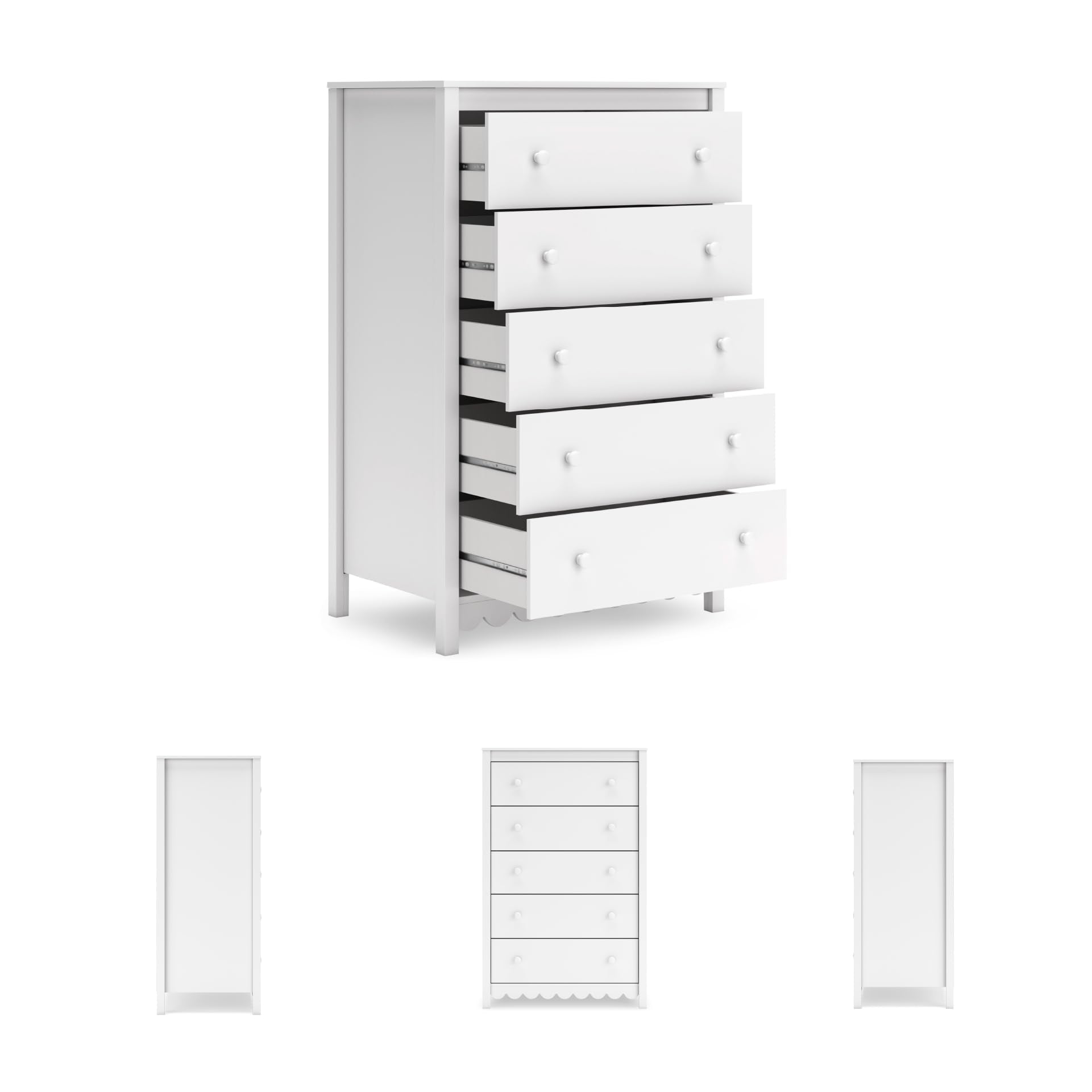 Signature Design by Ashley Hallityn Casual Coastal Chest with Five Smooth-Gliding Drawers, Meets ASTM International Safety Standards, Matte White Finish