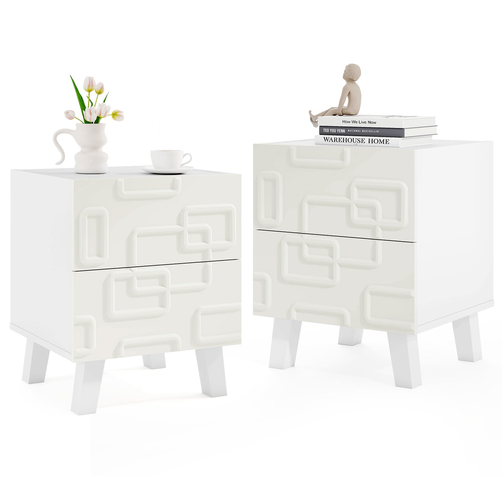 Modern Nightstand with 3D Geometric Drawers