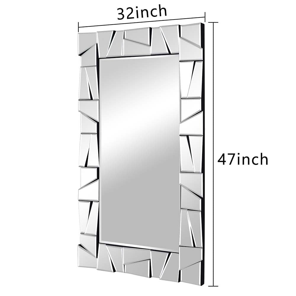 Large Rectangular Wall Mirror with 3D Beveled Glass Frame