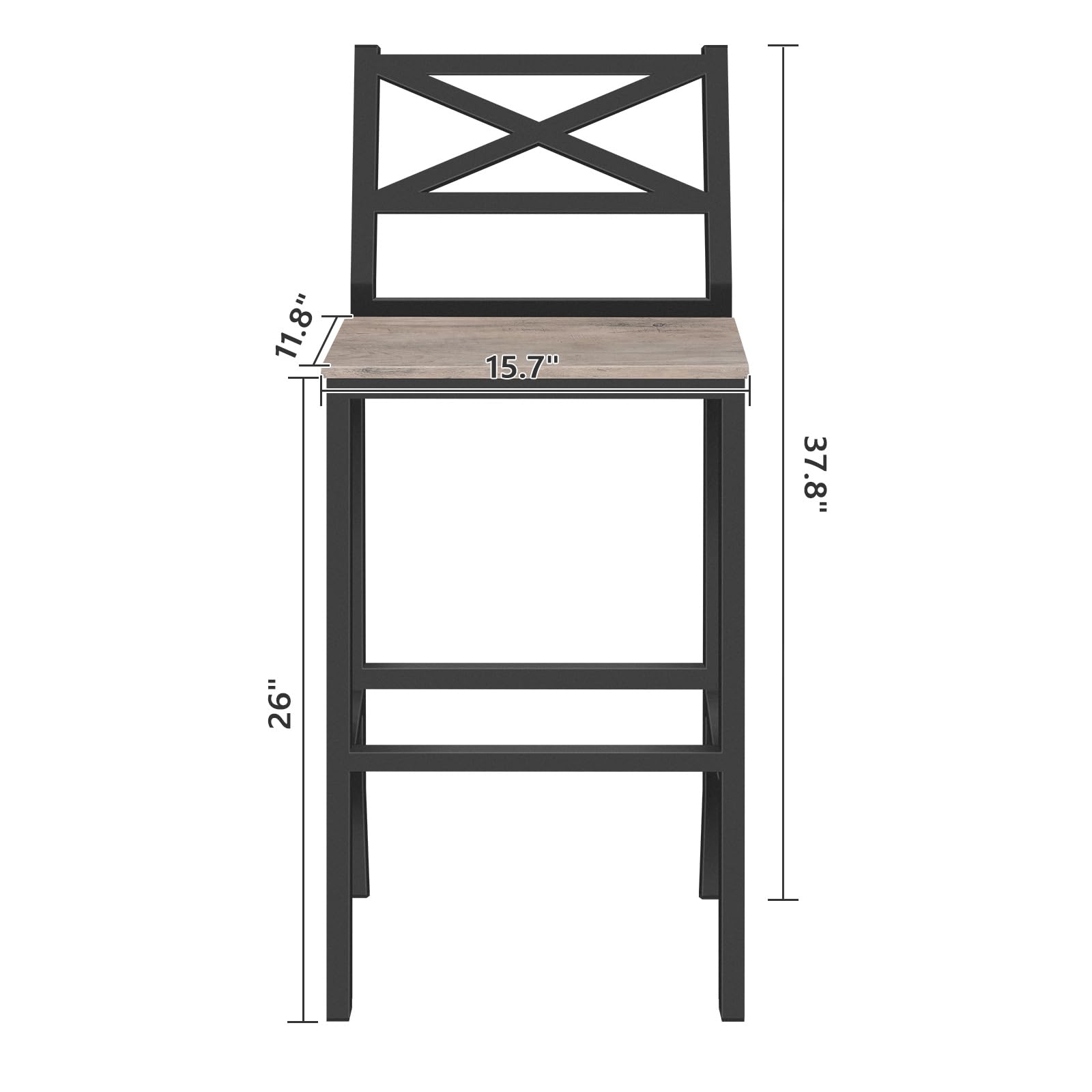Bar Stools Set of 2 with Backrest & Footrest, 26" Counter Height