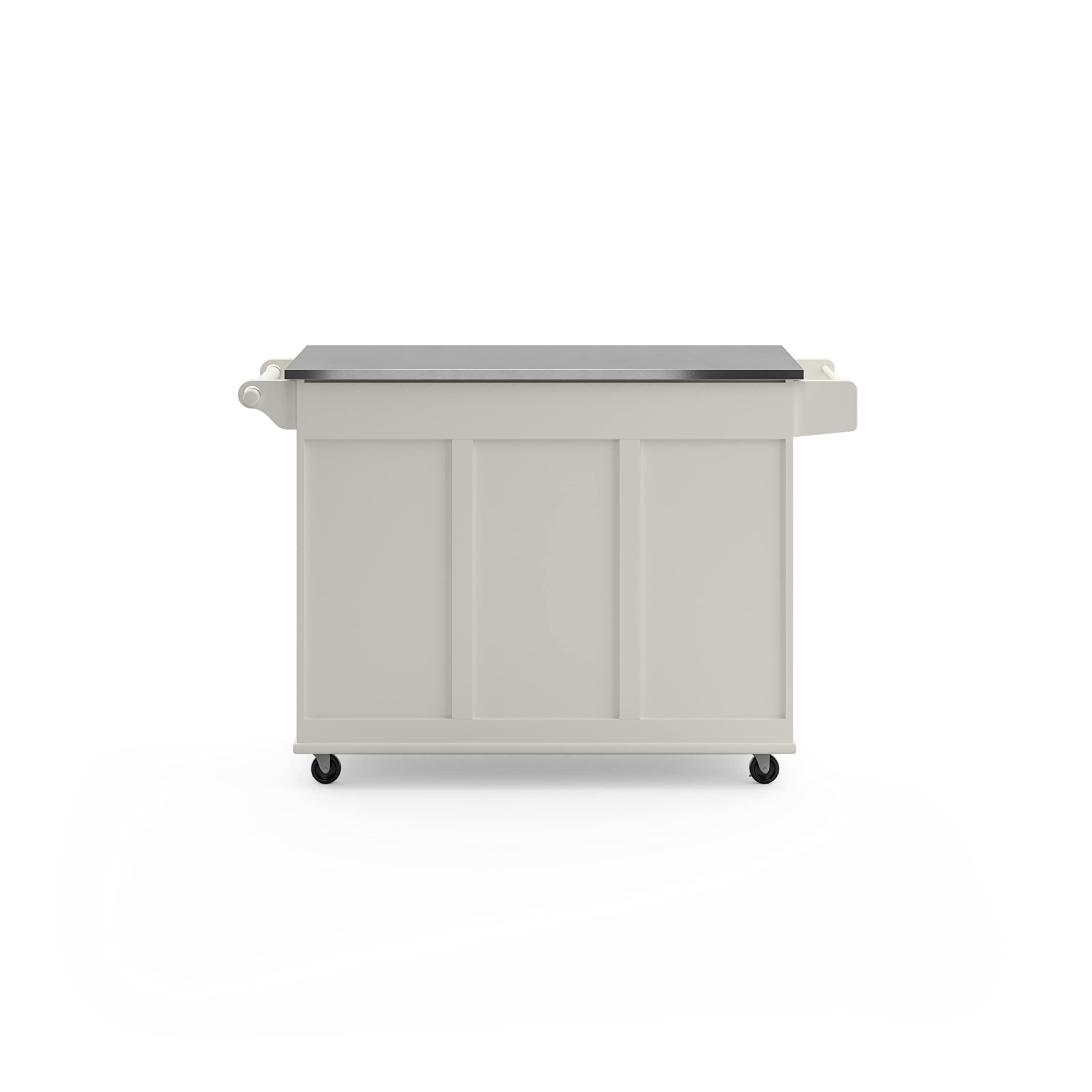 53.5" Kitchen Island Cart with Storage, Rolling Kitchen Cart on Wheels with Stainless Steel Top, Mobile Prep Station with Drawers, Cabinets, Adjustable Shelves & Towel Rack, Solid Wood, Off White