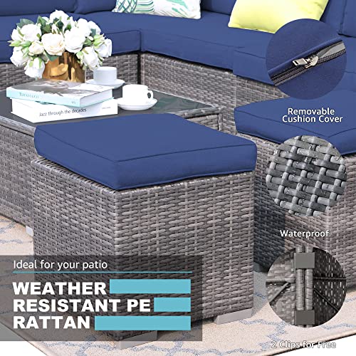 Outdoor Wicker Ottoman Set of 2 with Cushions
