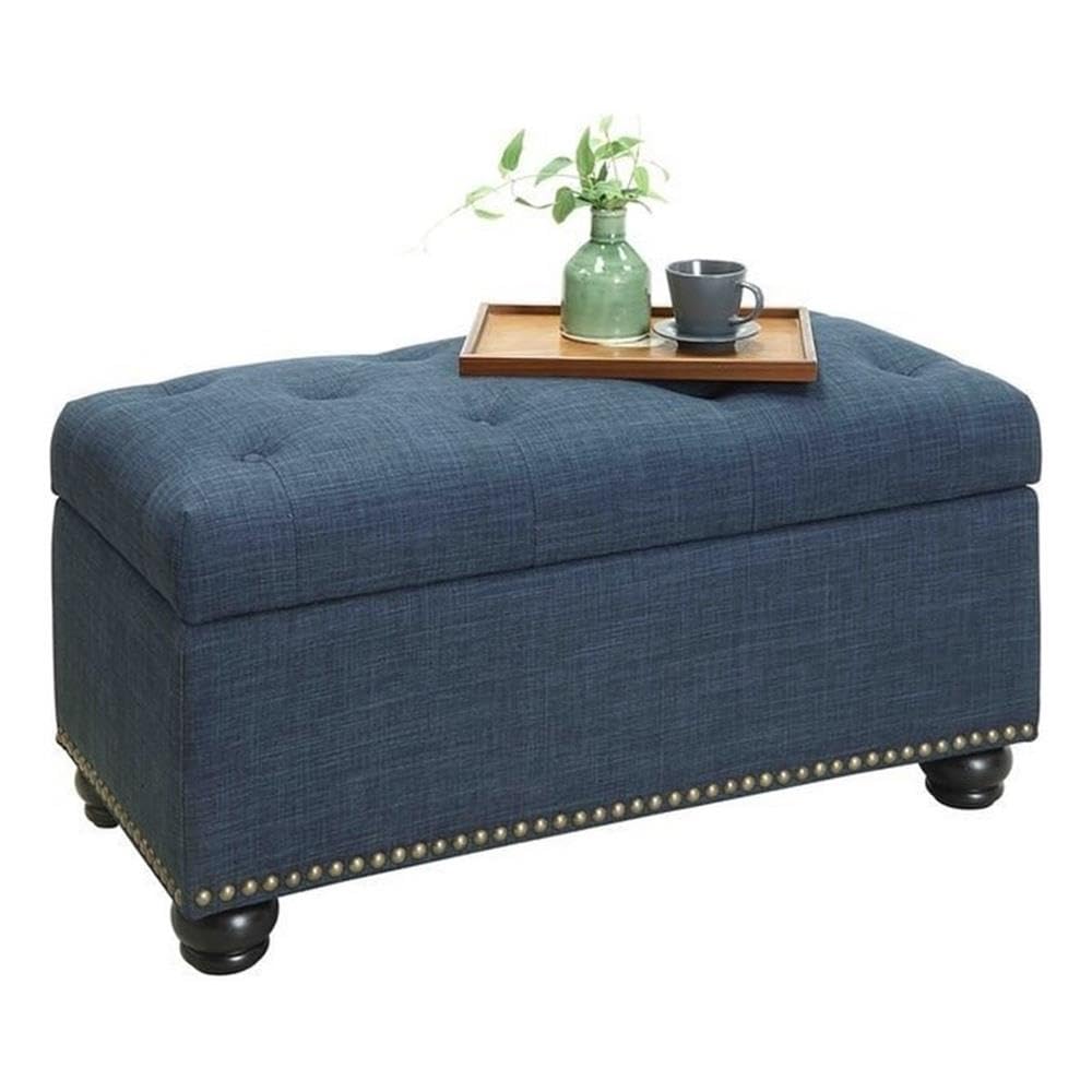 Convenience Concepts Designs4Comfort 7th Avenue Ottoman Bench 35.5" - Modern Upholstered Footstool & Seat with Hinged Lid & Storage, for Living Room, Bedroom, & Entryway, Dark Blue Fabric