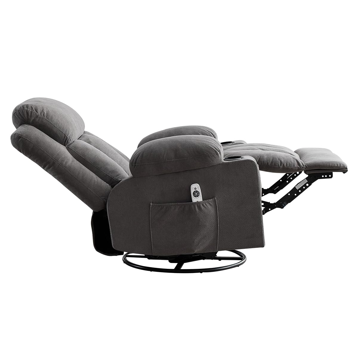 Swivel Rocker Recliner Chair with Vibration Massage & Lumbar Heating, Ergonomic Lounge Chair for Living Room, Rocking Function, Side Pocket, 2 Cup Holders, USB Charging Port
