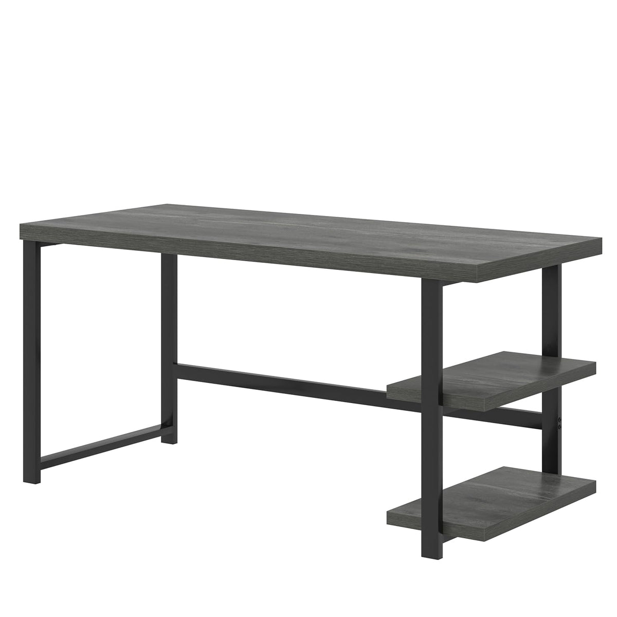 EXCEFUR Industrial Computer Desk, Home Office Desk with Storage Shelves, Wood Study Writing Table for Bedroom, Living Room, Grey, 53 Inch