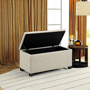 Amazon Basics Upholstered Storage Ottoman Bench with Soft Close Lid, Child-Safety Hinge, No Assembly Required, 35.5"W x 16.5"D x 17"H, Beige
