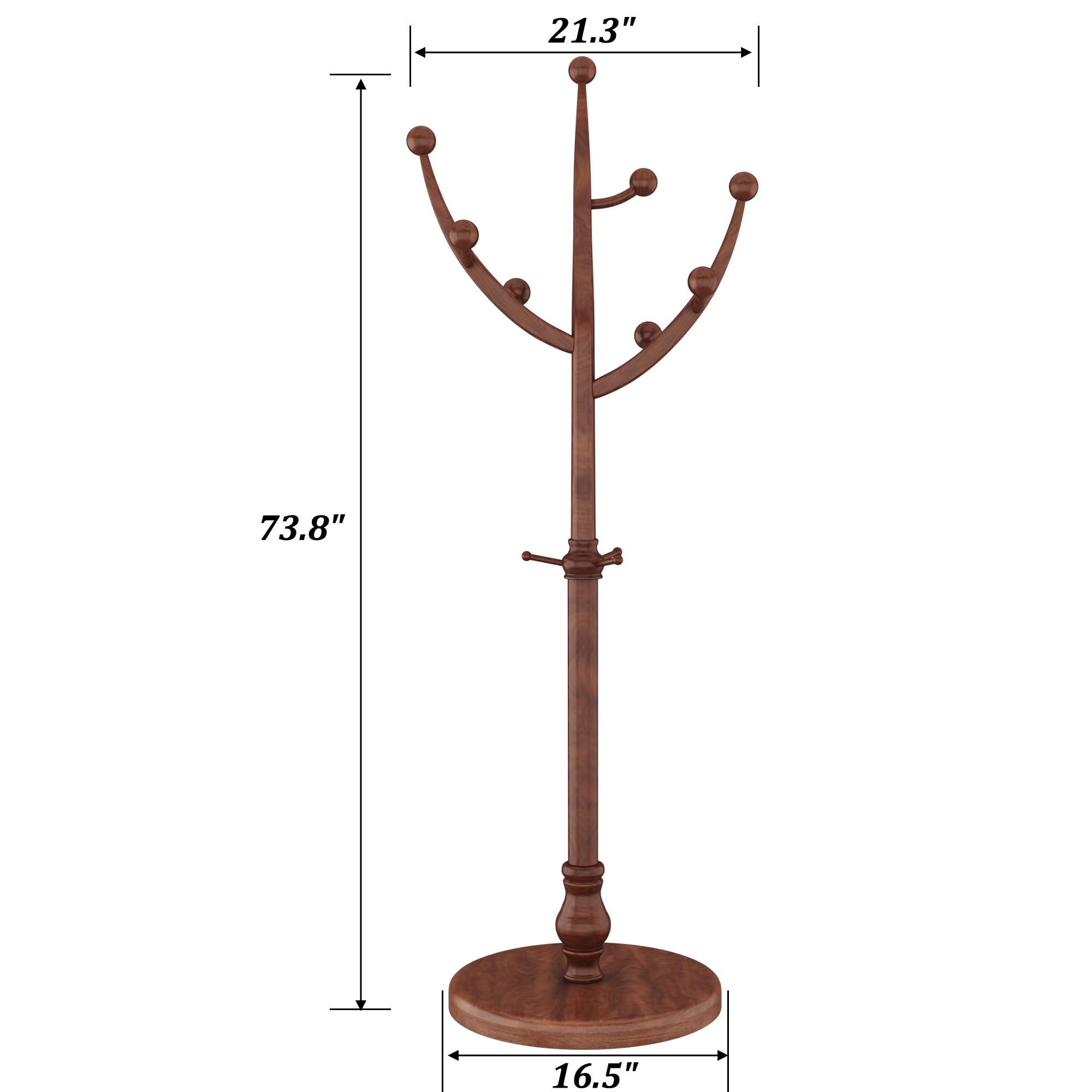 Freestanding Wooden Coat Rack with 11 Hooks
