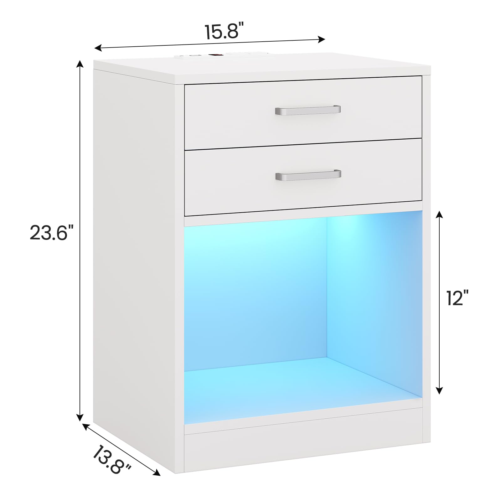 ADORNEVE LED Nightstands Set of 2,Night Stands for Bedrooms Set of 2,Nightstand with Charging Station and LED Lights,White Bedside Table with Power Outlets & Drawers,Modern End Side Table