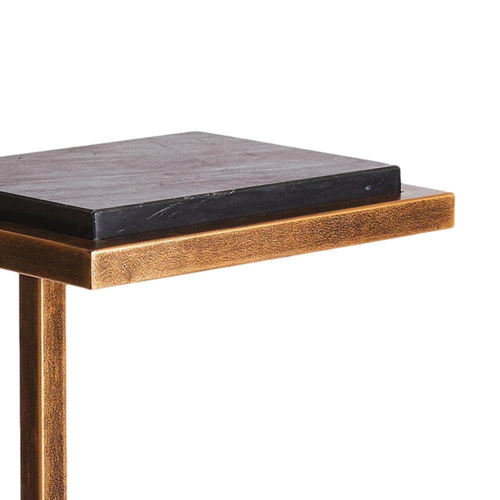 MY SWANKY HOME Petite Minimalist Bronze Black Accent Table Cantilever Pull Up Marble Metal Gold
