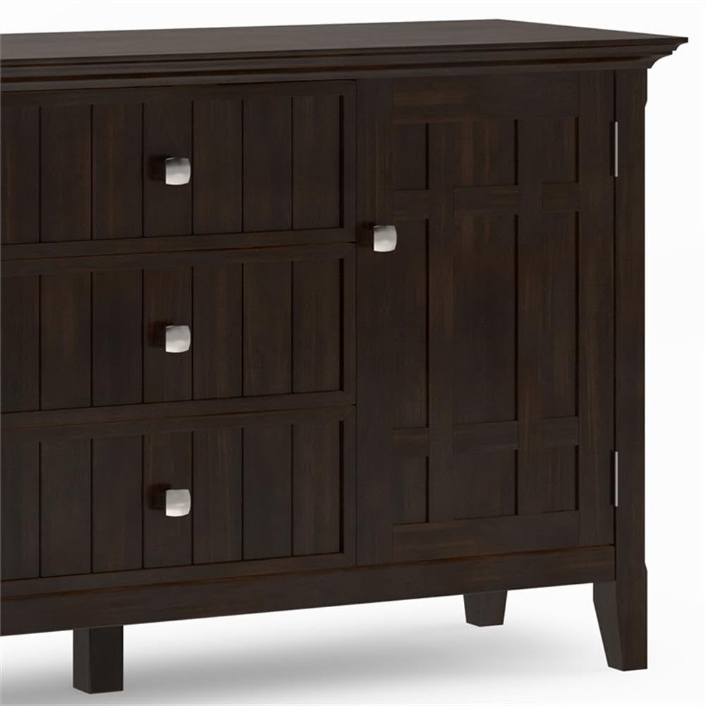 SIMPLIHOME Bedford 54" Wide Solid Wood 2-Door Buffet in Brunette Brown
