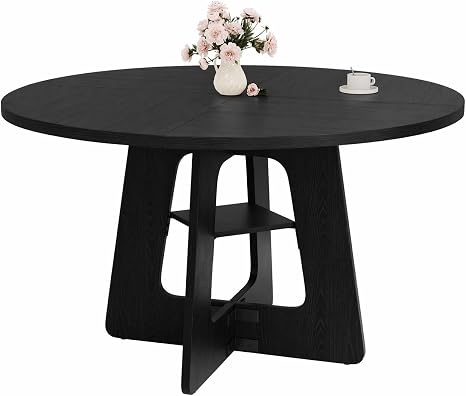 47" Round Farmhouse Dining Table for 4–6 with Storage Shelf