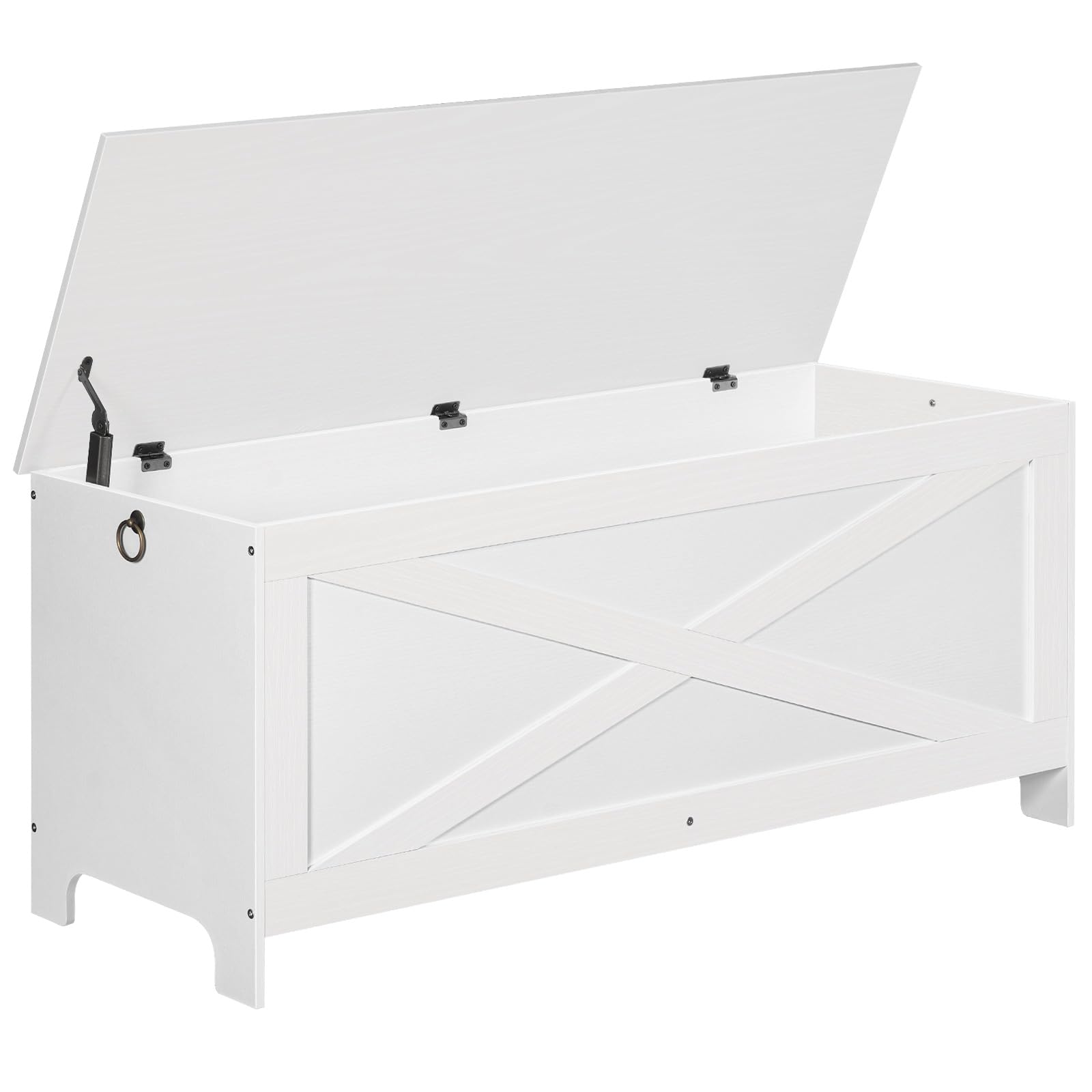 MAHANCRIS 47.2" Toy Chest, Sturdy Entryway Storage Chest with Safety Hinge, Retro Toy Box, Wooden Look Accent Furniture for Living Room, Bedroom, White SCBW48801