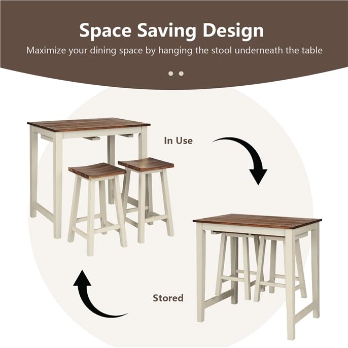 Counter Height Pub Table Set with 2 Saddle Stools