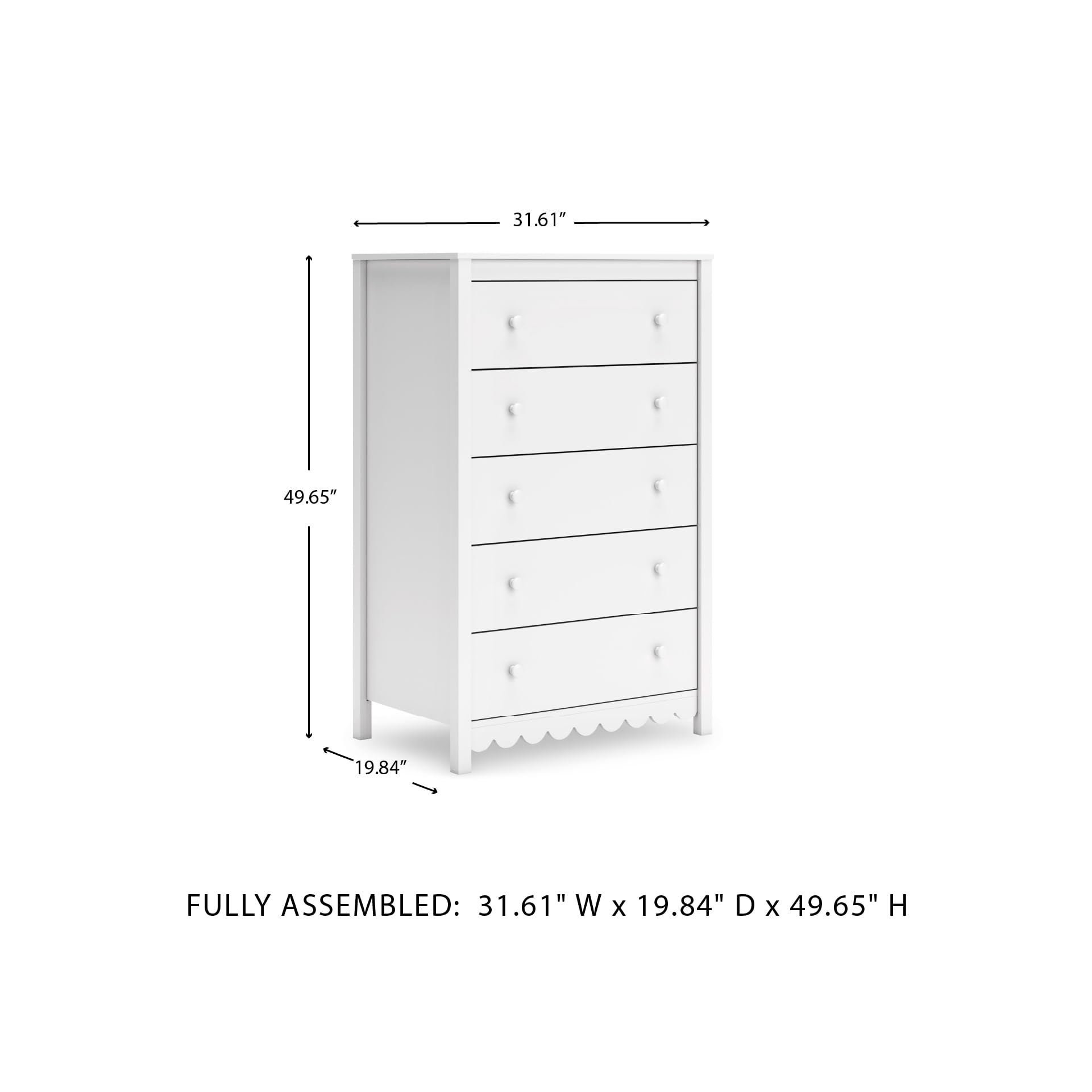 Signature Design by Ashley Hallityn Casual Coastal Chest with Five Smooth-Gliding Drawers, Meets ASTM International Safety Standards, Matte White Finish