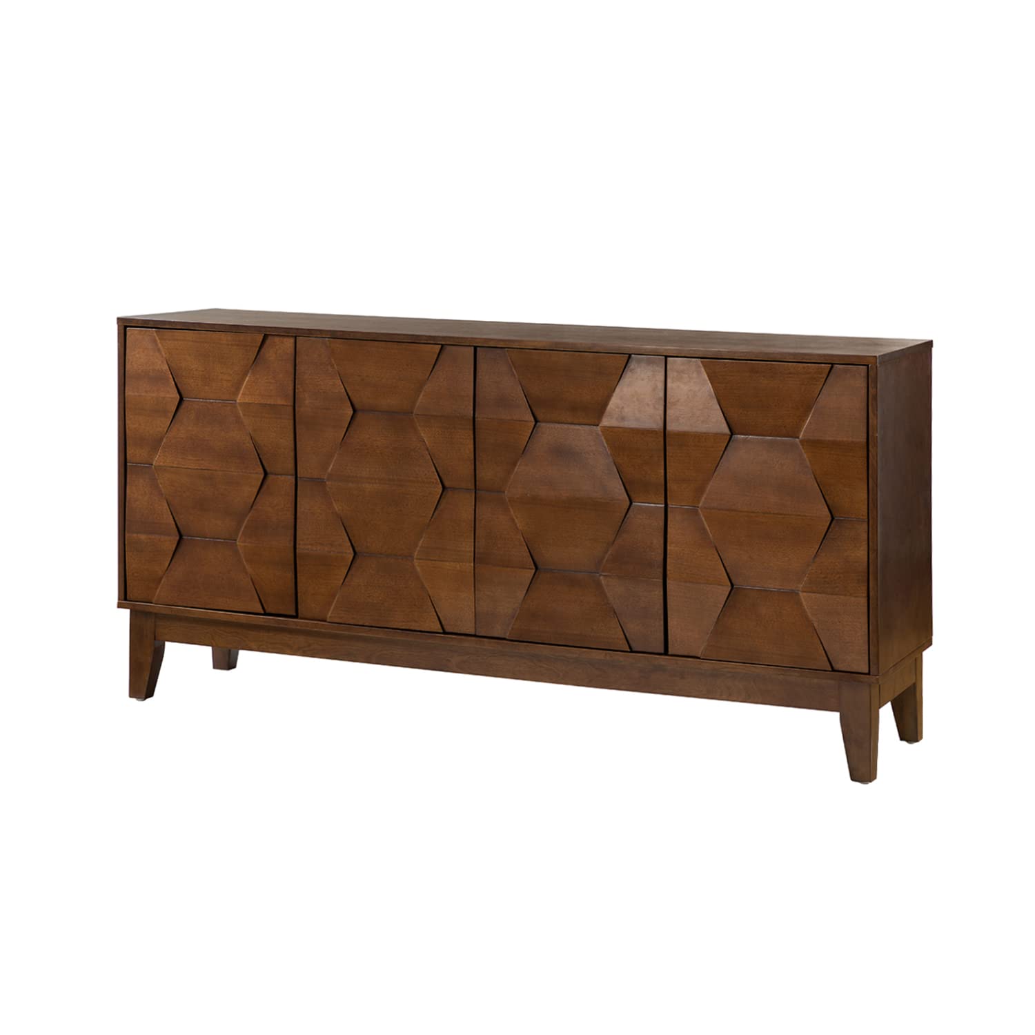 HULALA HOME Mid Century Sideboard Buffet Cabinet with Solid Wood Legs, 60" Kitchen Storage Cabinet Credenza with 4 Doors and 2 Shelves, Accent Console Table, Walnut