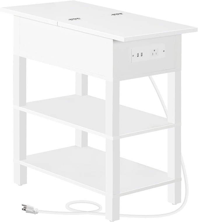 End Table with Charging Station & Storage Shelves