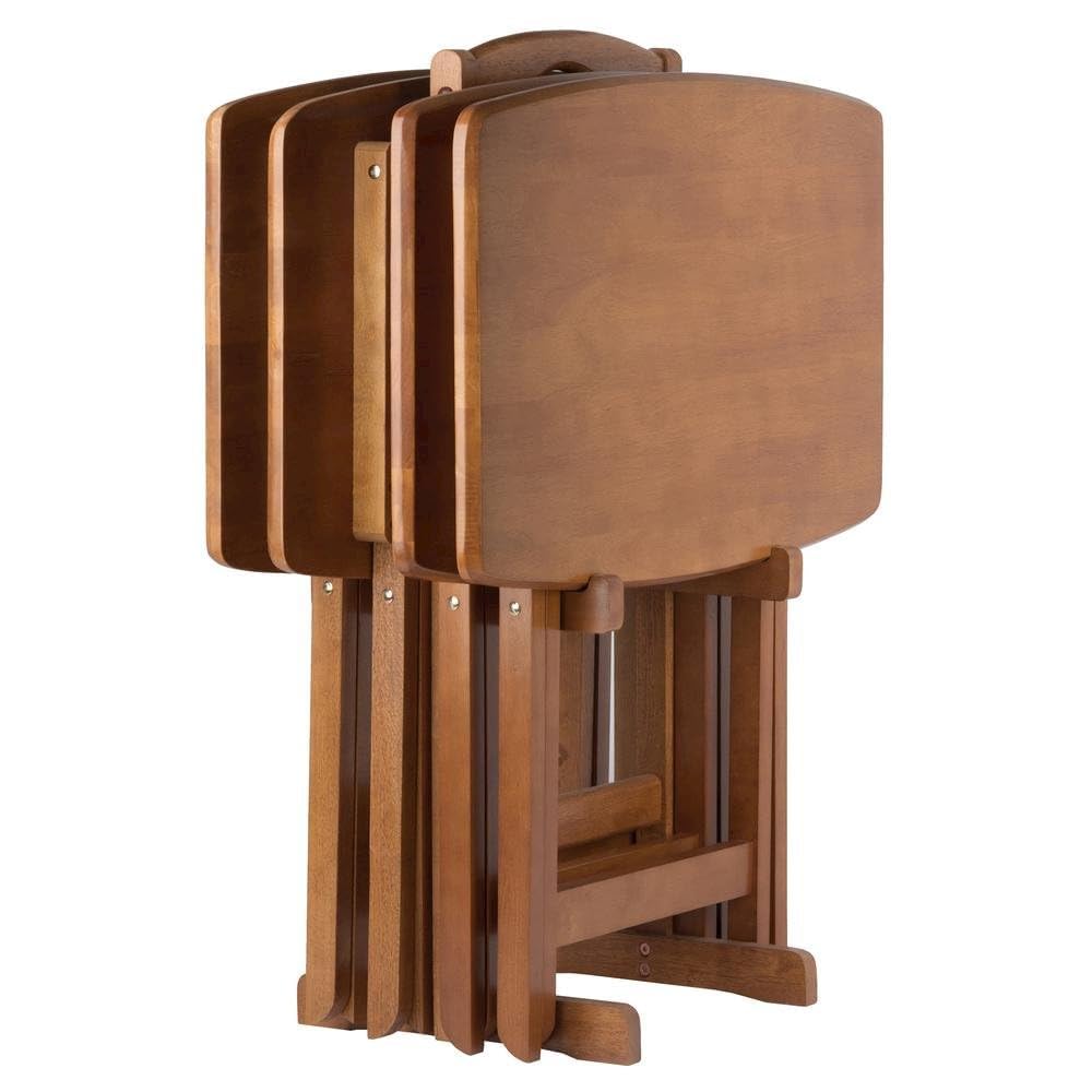Teak Folding TV Tray Set with Stand