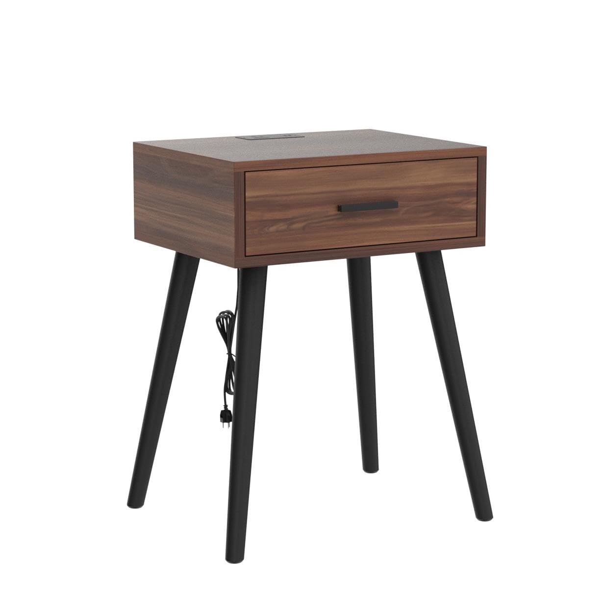 Nightstand Set of 2 with Charging Station & Storage Drawer