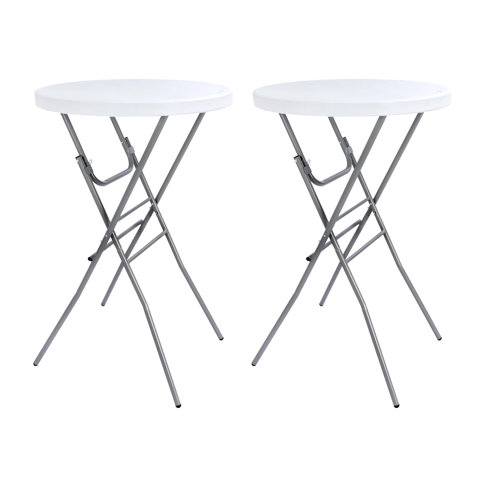 Byliable Cocktail Table 28in Folding Round High Top Indoor Outdoor with Removable Legs, Tall Bistro Foldable Bar Height Table for Parties, Patio, Backyard, Dining, Wedding, White- 2PCS
