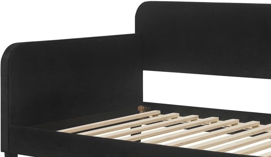 HOME DESIGN Savannah Twin Daybed, Velvet Upholstery, Clean Lines, Rounded Track Arms, Slim Wooden Feet, Full Slat System, Black