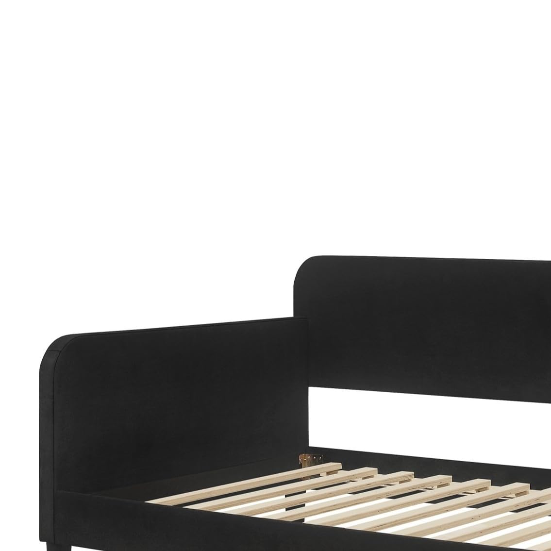 HOME DESIGN Savannah Twin Daybed, Velvet Upholstery, Clean Lines, Rounded Track Arms, Slim Wooden Feet, Full Slat System, Black