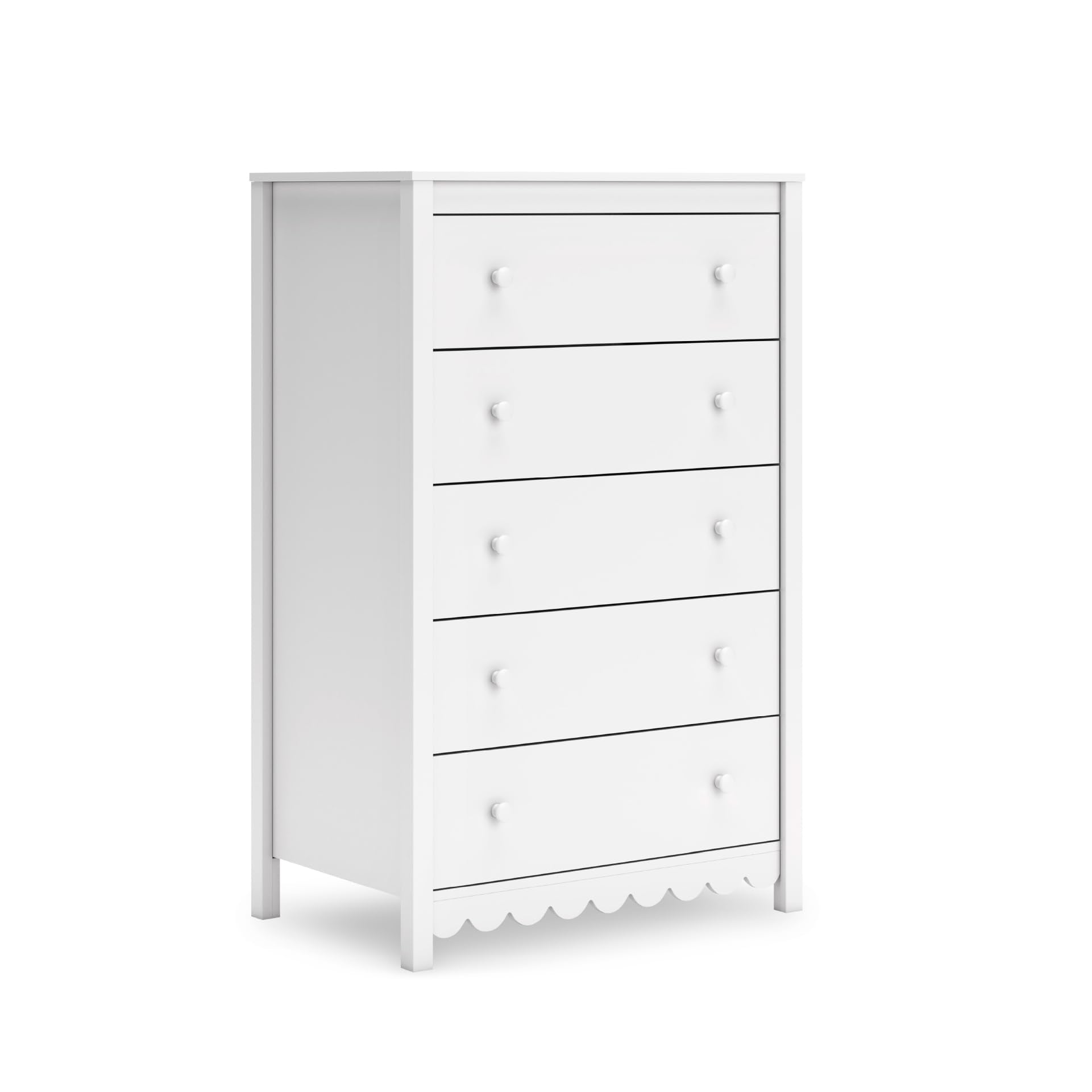 Signature Design by Ashley Hallityn Casual Coastal Chest with Five Smooth-Gliding Drawers, Meets ASTM International Safety Standards, Matte White Finish