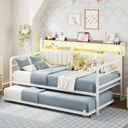 Full Size Daybed with Trundle, LED Lights & Charging Station