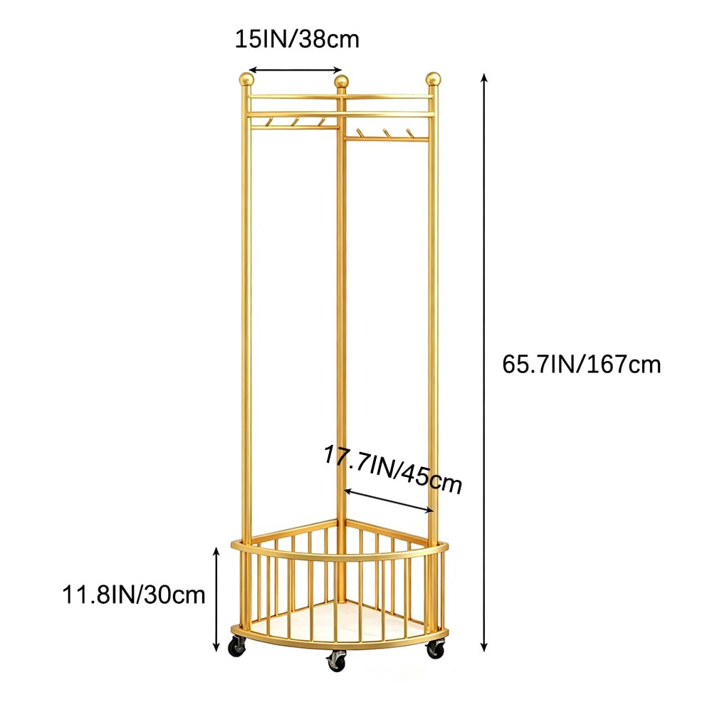 Gold Rolling Corner Coat Rack