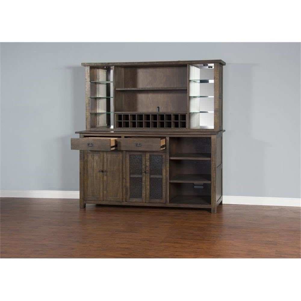 Transitional Wood Hutch, Buffet & Bar Unit 2-Piece Set