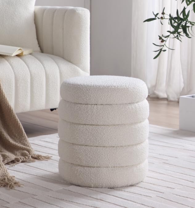 Get Set Style Modern Round Ottoman with Soft Padded Seat, Storage Vanity Chairs for Makeup, Upholstered Footrest Stool Ottoman Foot Stool for Living Room, Bedroom