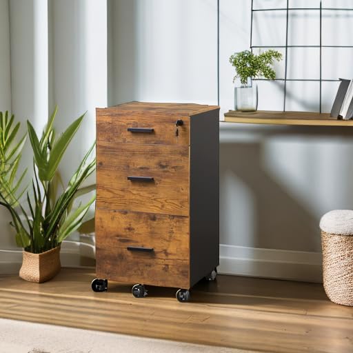 3-Drawer Rolling File Cabinet with Lock