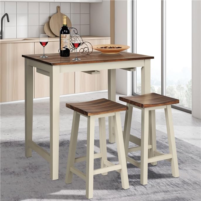 Counter Height Pub Table Set with 2 Saddle Stools