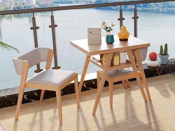 Solid Wood Outdoor Dining Table Set with Upholstered Chairs, 3-Piece