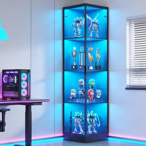 4-Tier Corner Display Cabinet with LED Lighting & Motion Sensor