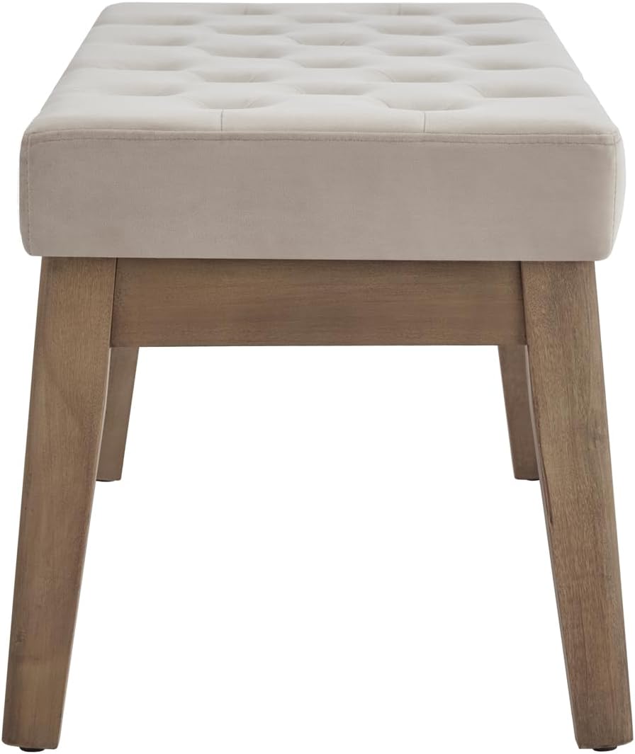 24KF Velvet Upholstered Buttons Tufted Entryway Bench with Solid Wood Leg,Bed Bench Ottoman with Padded Seat,5034-Taupe