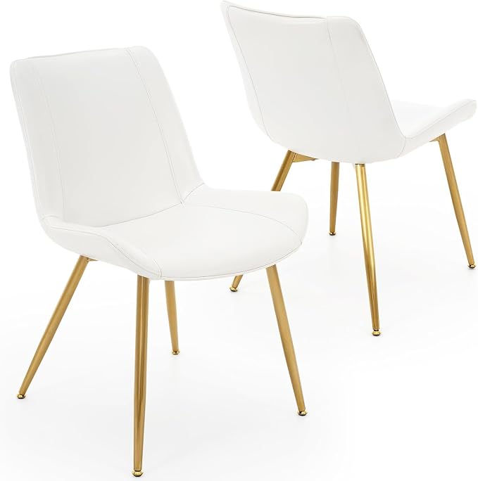 Pearl White Faux Leather Dining Chairs, Set of 2