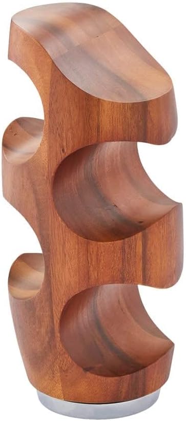 nambe Vie Wine Rack | Countertop Wine Rack 4 Bottle | Wine Bottle Holder for Bar Table and Wine Cabinet | Freestanding Wine Holder | Made of Nambé Alloy and Acacia Wood | 6” D x 13” H