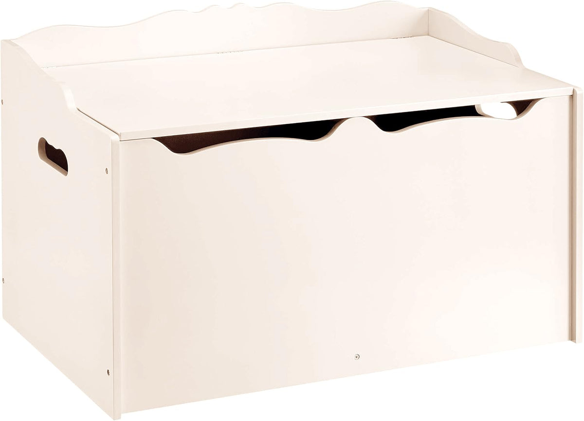 Amazon Basics Kids Wooden Toy Storage Chest with Safety Lid, Spacious Organizer for Bedroom, White, 30" x 18" x 19"
