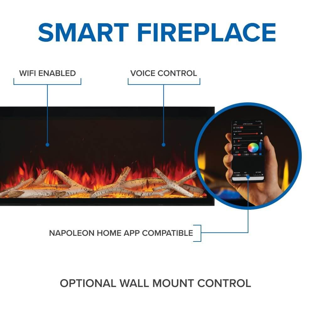 Astound 74 FlexMount Electric Fireplace - NEFL74AB - 74-Inch, Flexible Installation, Built-in or Wall Hanging, Realistic Flames, Wi-Fi Enabled, Voice or App Control, Included Logs and Woodland Kit
