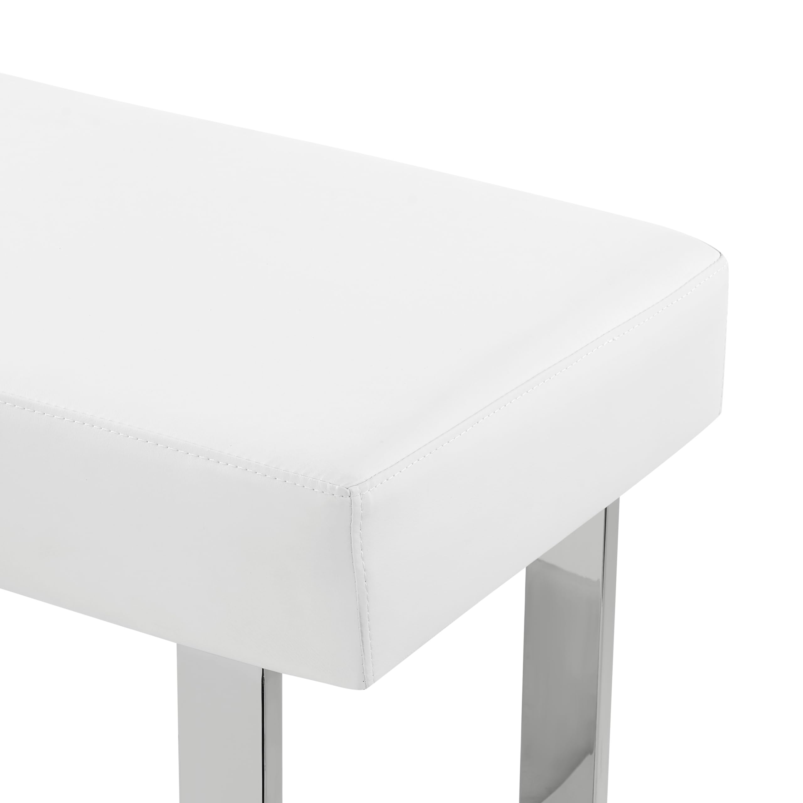 Armen Living Amanda Bench in White and Chrome Finish 48"x18"x19"