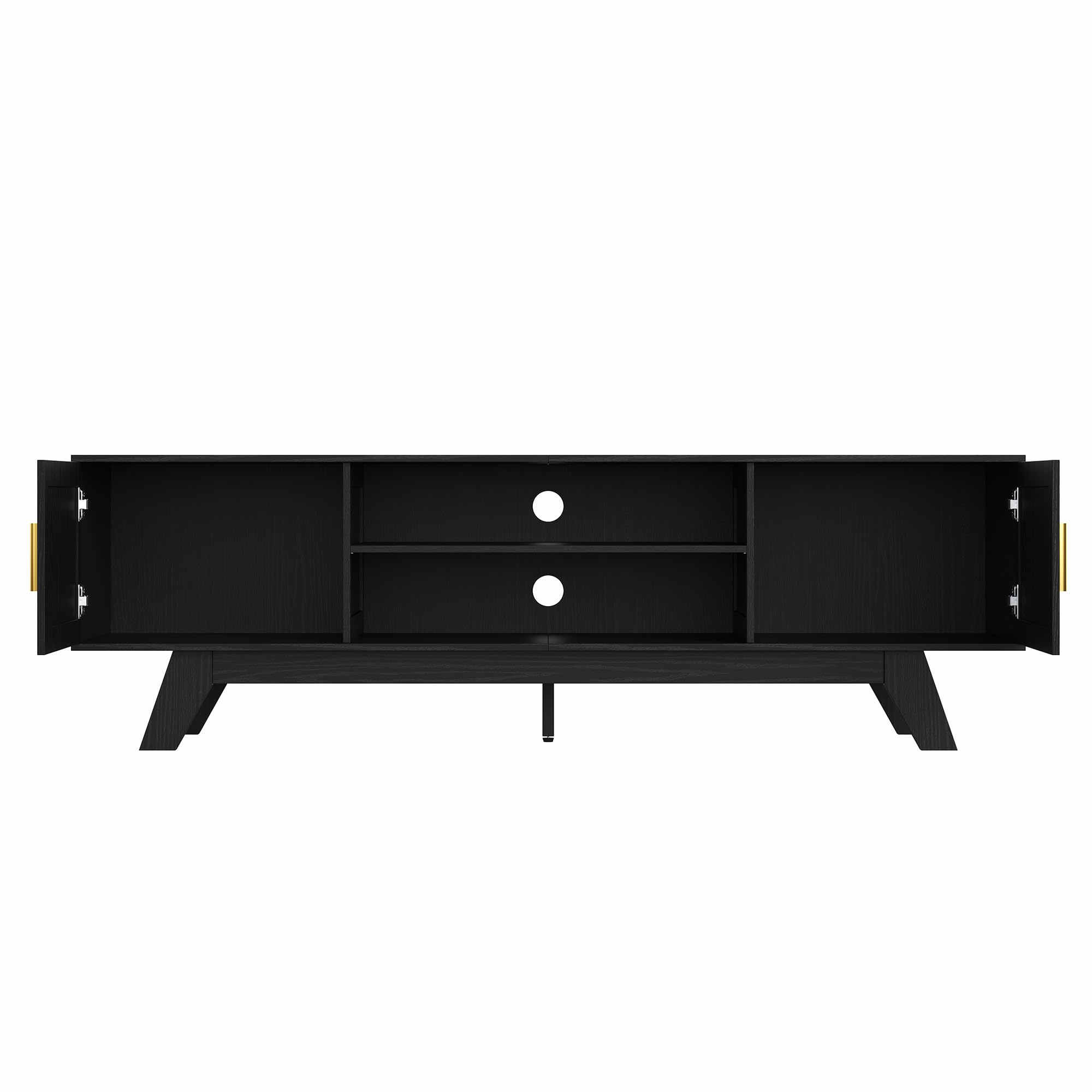 ChooChoo 59.5" Fluted TV Stands for 65 Inch TV, Mid Century Modern Entertainment Center with Storage and Adjustable Shelf, Long TV Console Media Table for Living Room, Bedroom, Black